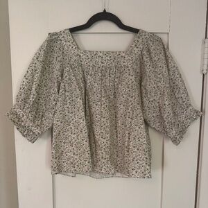 DOEN/ LEON TOP -- GREEN SUMMER NECTAR PRINT/ Medium